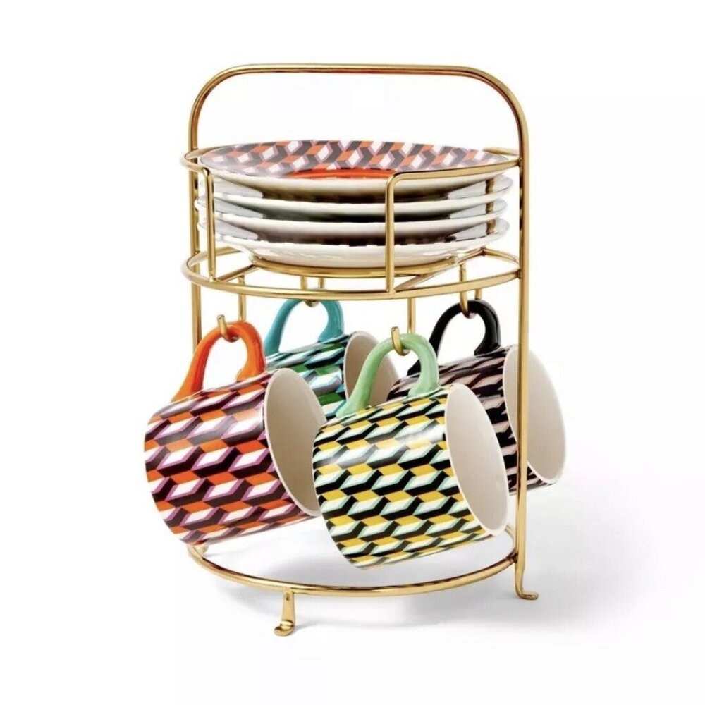 DVF for Target Arrow Geo Mug Drinkware Set Saucers Stand - Diane Von Furstenberg